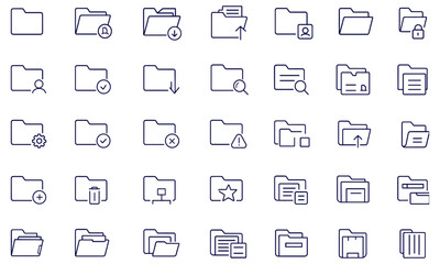 Folder icons set open and closed with documents, office directory, file archive, flat vector illustration for UI design, app, digital data storage, document management system, secure files