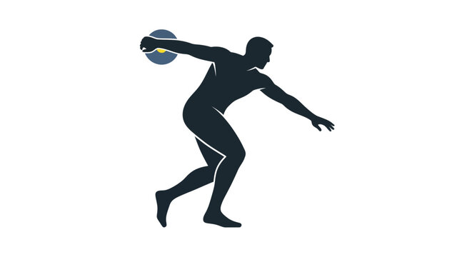 Silhouette of a male athlete throwing a discus in motion.