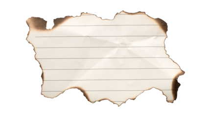 burn blank lined paper notebook paper with burnt edges isolated on transparent background,old burn paper framenote paper message office business tag sign