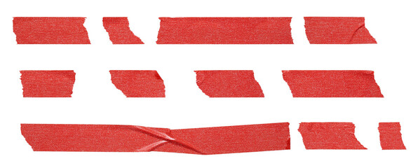 set of red adhesive torn tape isolated transparent png background,Paper tape sticker with ripped...