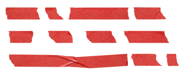 set of red adhesive torn tape isolated transparent png background,Paper tape sticker with ripped edges,Design template or mockup.Torn masking tape