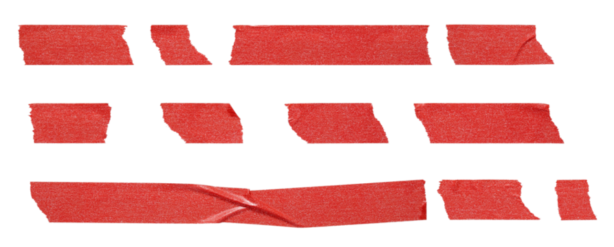 set of red adhesive torn tape isolated transparent png background,Paper tape sticker with ripped edges,Design template or mockup.Torn masking tape - Powered by Adobe