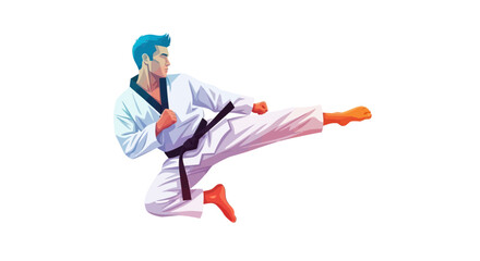 Martial Arts Karateka in Powerful Side Kick Pose.