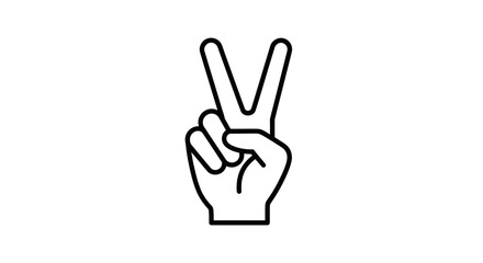 Black Outline Hand Making Peace or Victory V Sign Gesture Icon.