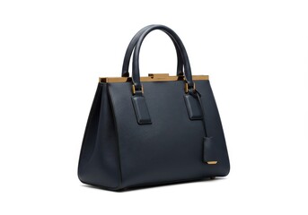 A sophisticated navy leather tote bag with gold-toned hardware showcases a timeless design.