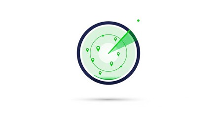 Radar graphic with multiple location markers, showing a range or area of coverage.