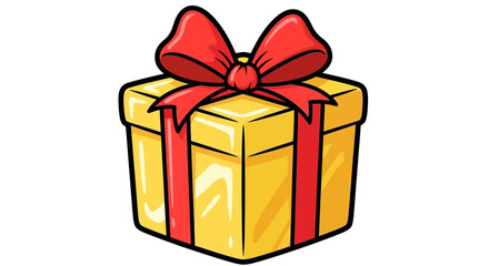 Fototapeta premium Cartoon illustration of a yellow gift box with a red bow on top, isolated on a white background.
