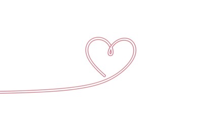 A delicate pink line forms a heart shape with a trailing line on a white background, symbolizing love and connection.