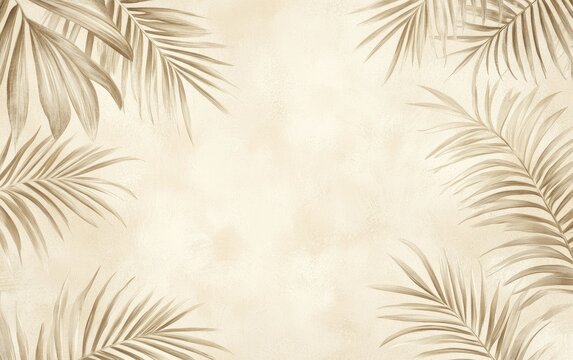Stylish design featuring golden palm leaves against a light beige background, ideal for tropical themes and summer vibes.