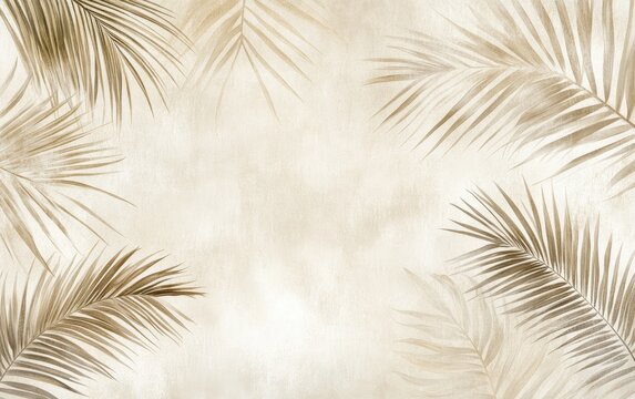 Stylish design featuring golden palm leaves against a light beige background, ideal for tropical themes and summer vibes.