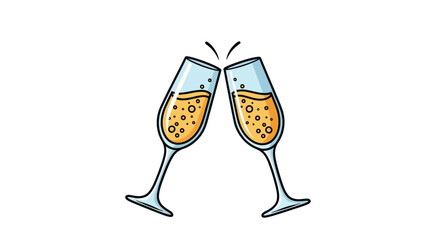 Two Champagne Flutes Toasting Cartoon Style.