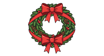 Festive Christmas Wreath with Red Bows and Greenery.