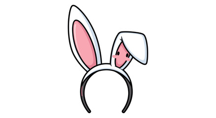 Cute Cartoon White and Pink Bunny Ears Headband Illustration for Easter or Costume.