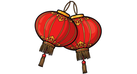 Obraz premium Two Traditional Chinese Paper Lanterns Red and Gold Decorated.