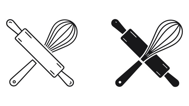 Vector art of rolling pin and whisk vector icon set kitchen utensil symbol cooking equipment sign bakery tool concept