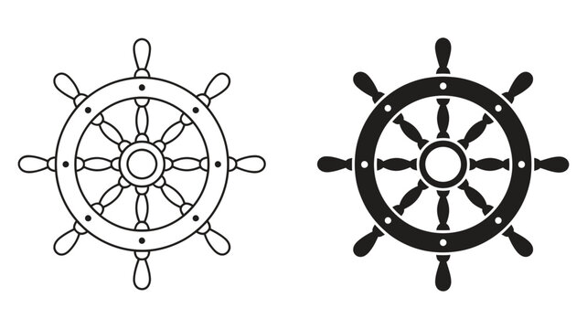 Vector art of nautical steering wheel vector icon set ship wheel helm symbol marine control sign boat equipment concept