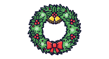 Colorful Christmas Wreath with Bells and Bow.