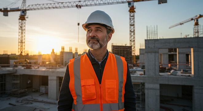 Construction Manager Overseeing a Busy Construction Project at a Construction Site. AI-generated image