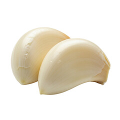Two Garlic Cloves Portrait Close up on Black Backdrop Healthy Cooking Spices Culinary on transparent background