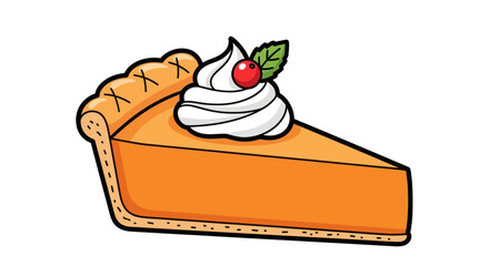 Cartoon Slice of Pumpkin Pie with Whipped Cream Topping.
