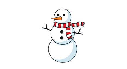 Simple Cartoon Snowman with Striped Scarf.