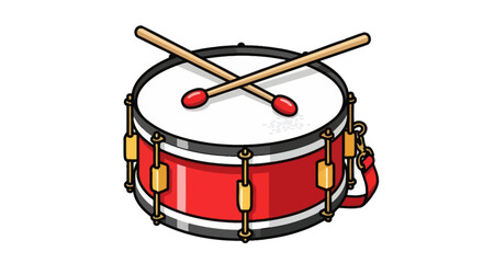 Obraz premium Red snare drum with wooden drumsticks.