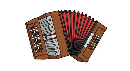Open Accordion with Red Bellows Musical Instrument.