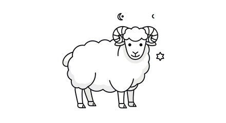 Cute Cartoon Ram Zodiac Animal Illustration.