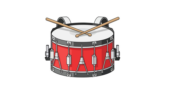 Red snare drum with crossed drumsticks.