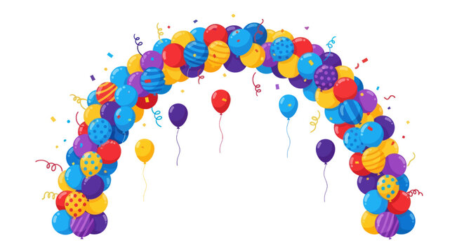 Vibrant Balloon Archway with Confetti and Floating Balloons for Celebrations.