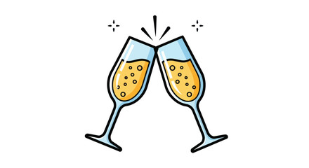 Two Champagne Glasses Toasting with Bubbles Celebration Icon.