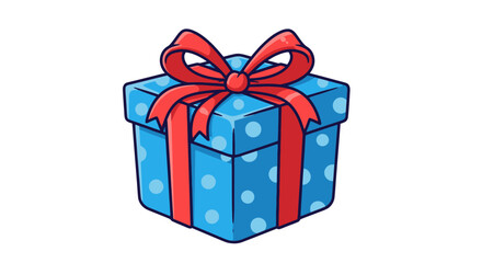 A festive blue gift box adorned with a bright red ribbon and bow.