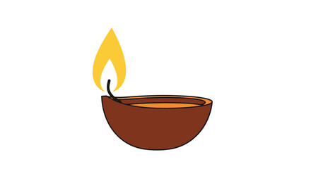 Simple cartoon lit oil lamp diya illustration.