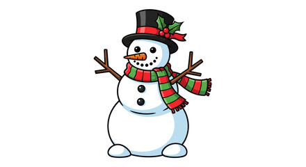 Cute cartoon snowman wearing a top hat and striped scarf.