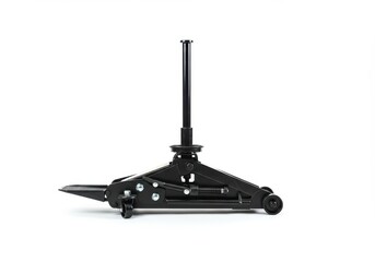 A versatile, black automotive jack, perfect for vehicle maintenance, is displayed against a bright white background.