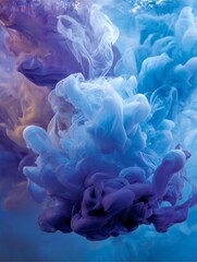 A vibrant swirl of purple and blue colors merging beautifully underwater, creating a mesmerizing abstract effect that symbolizes fluidity and creativity in nature.