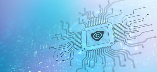 Copyright Protecting Creative Works Illustrated on a Processor.