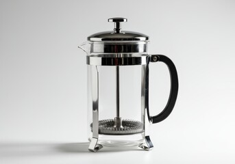 Obraz premium A transparent glass coffee press with stainless steel accents is showcased against a neutral background.