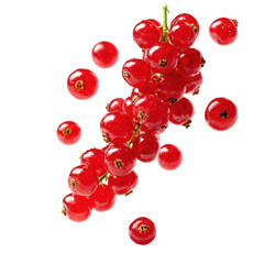 Fresh red currant berries flying isolated [Transparent Background PNG].