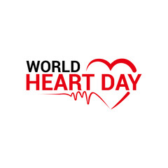 Fototapeta premium World Heart Day logo with heartbeat line and red heart design. Perfect for healthcare, awareness campaigns, cardiology, and medical wellness projects