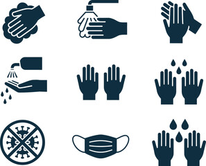 Fototapeta premium Hygiene icons for hand washing and virus protection, promoting health and safety.