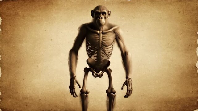 Realistic Illustration of a Monkey Walking on a Desolate Landscape