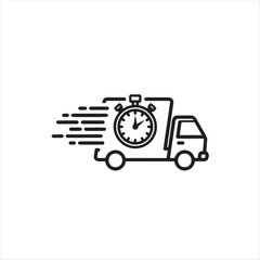 Obraz premium delivery truck with stopwatch icon. express shipping van, transparent vector illustration.