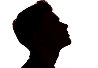 Silhouette of a man looking up isolated on transparent background in studio