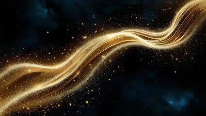 Golden dust trails flowing like liquid light across a black cosmic background, glowing softly with scattered sparkle particles.