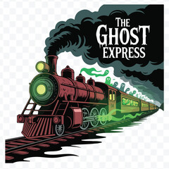 Spooky Steam Train with Ghosts Illustration