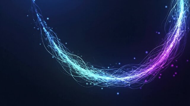 Dynamic Arc of Glowing Particles and Light Trails Representing Digital Data Flow and Energy - Powered by Adobe