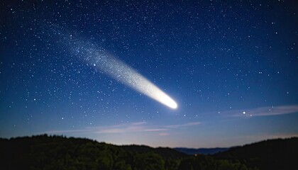 Naklejka premium Brilliant Comet Streaking Across Starry Night Sky