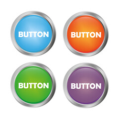 Web button collection. Circle button symbols. Call to action emblems. Vector glossy icons.