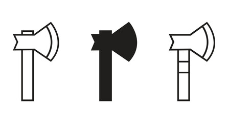 silhouette for lumberjack logo or medieval weapon icon design in solid black on white background set